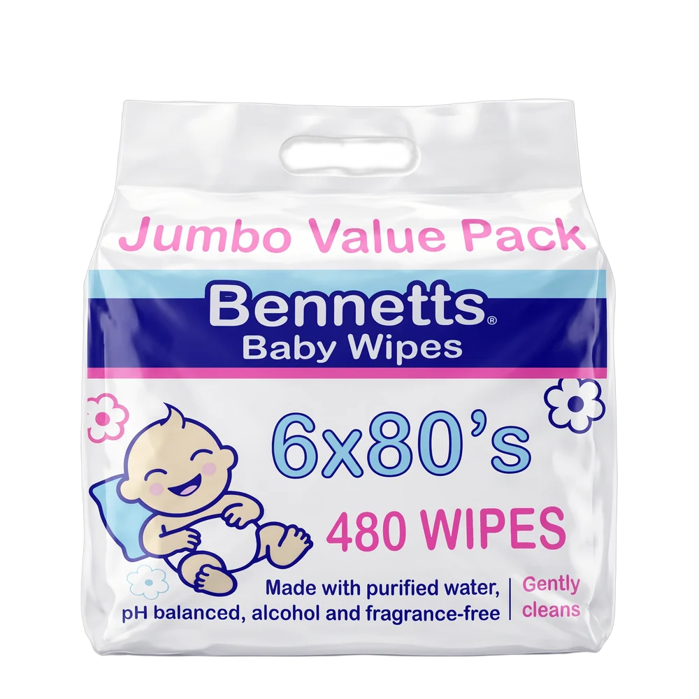 Bennetts Baby Wipes, Jumbo Value Pack 6×80s